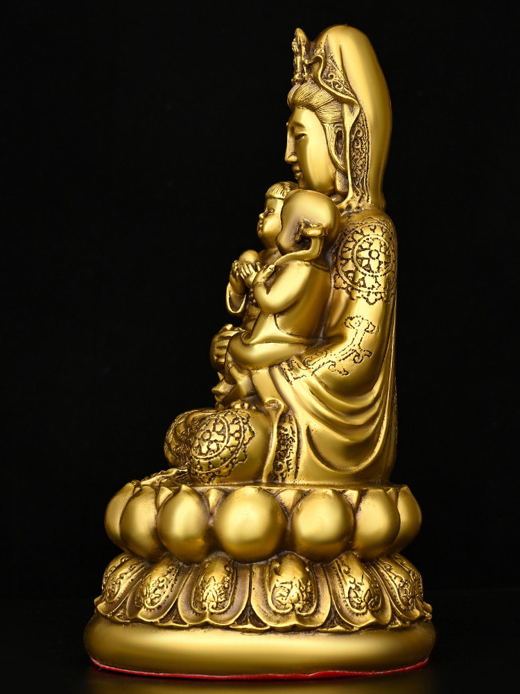 观音送子纯铜摆件娘娘求子坐莲菩萨铜像家居摆件