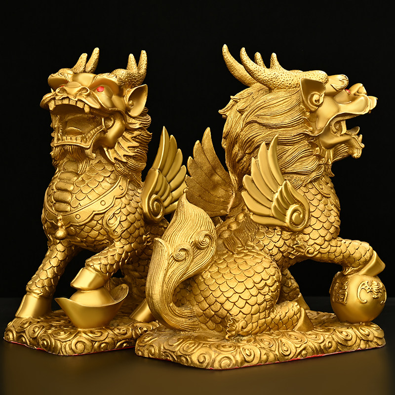 家居大小摆件纯铜麒麟一对八卦镇宅辟招财风水摆件