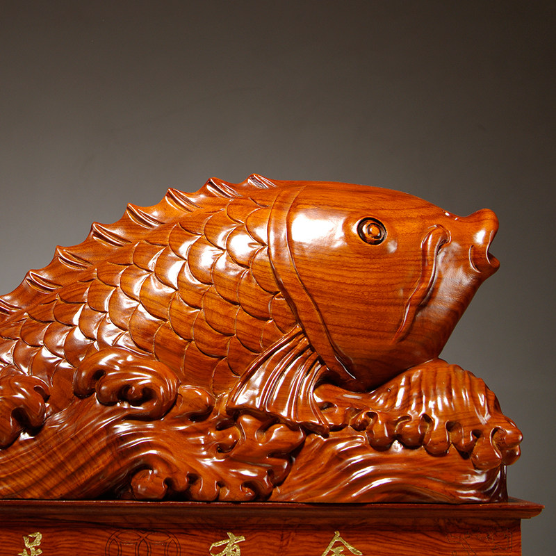 花梨木雕金龙鱼摆件年年有余雕刻家居装饰红木工艺品开业木雕
