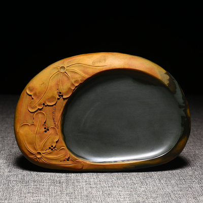 安徽高档歙砚老坑金皮原石砚台砚台荷花书法专用端砚摆件文房四宝