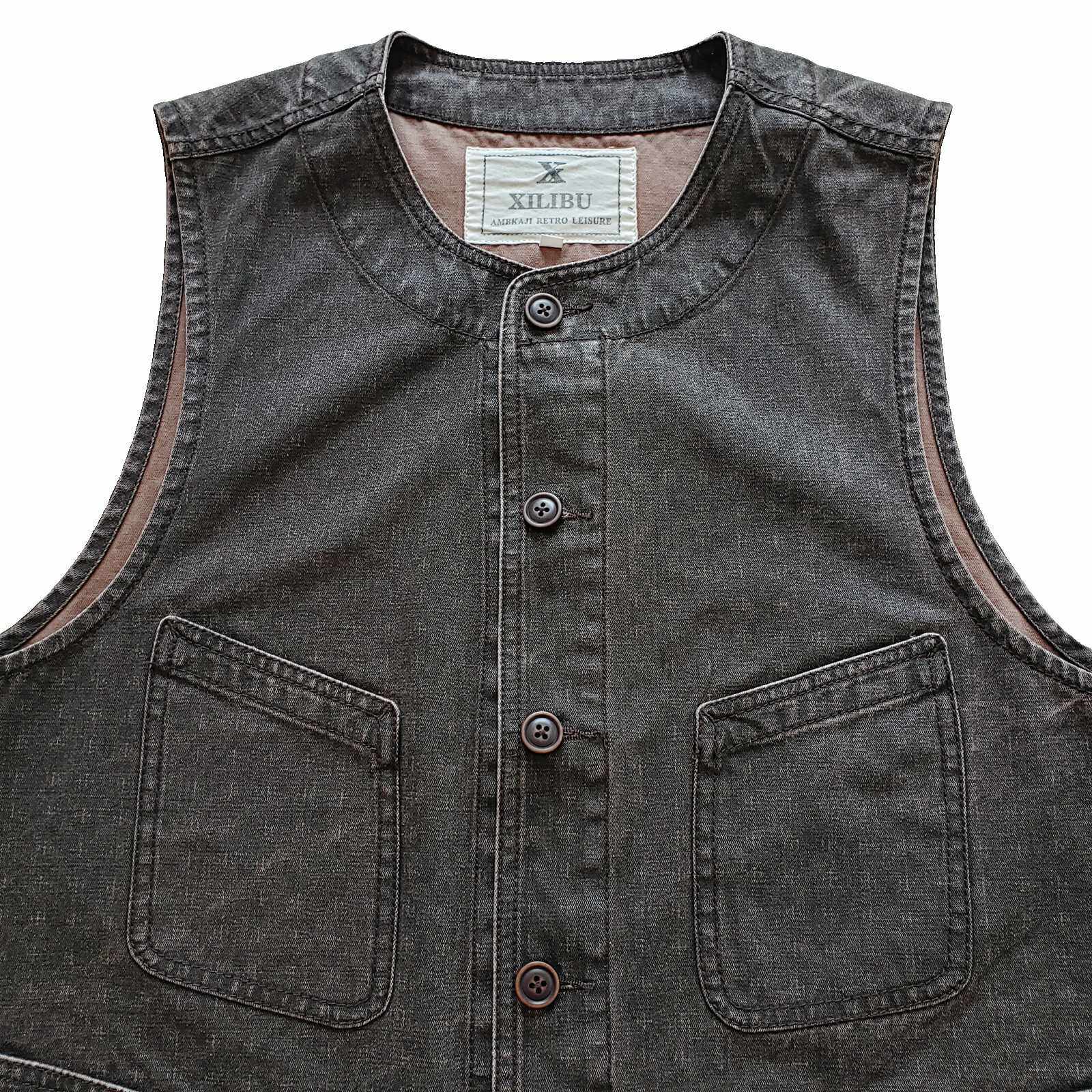 西里里布美式复古马甲背心咔叽休闲新品石磨背心