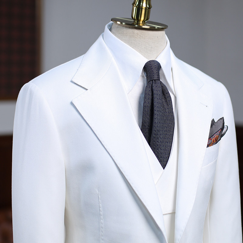 isirhonour英伦绅士白色精纺羊毛修身西装欧美经典西服