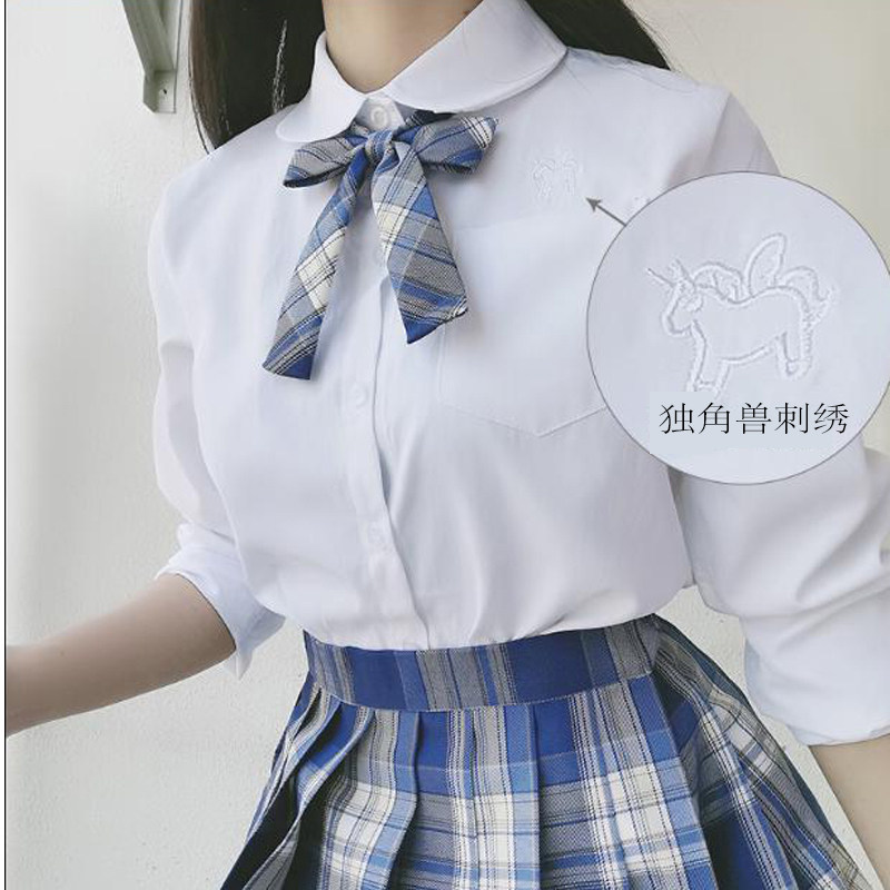独角兽刺绣jk衬衫梗豆短款春日制度部日系优等生学生校服