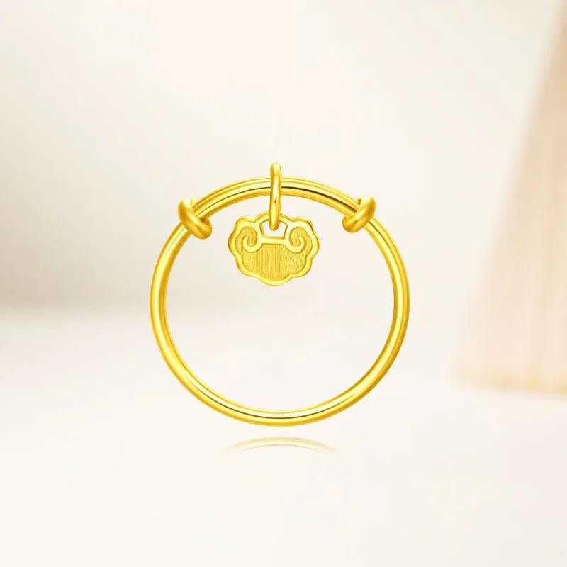 正品祥云24k黄金戒指足金圆形扭尾指环开口手饰