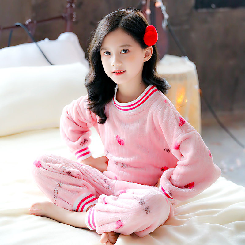 8女生加绒睡衣冬天小女孩妹妹小妹套装瑚绒珊瑚家居服套装