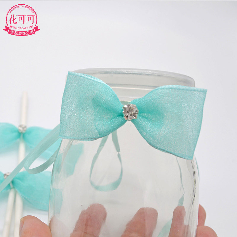 领结系列蒂芙尼蓝色吸管棒棒糖蛋糕插件布丁瓶装节日装扮用品