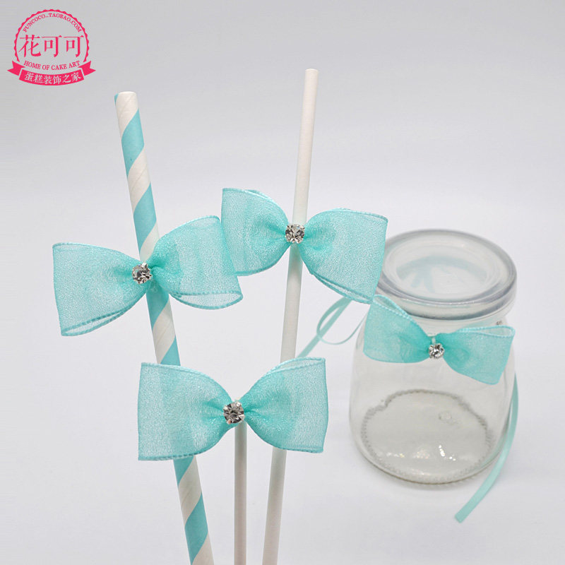 领结系列蒂芙尼蓝色吸管棒棒糖蛋糕插件布丁瓶装节日装扮用品