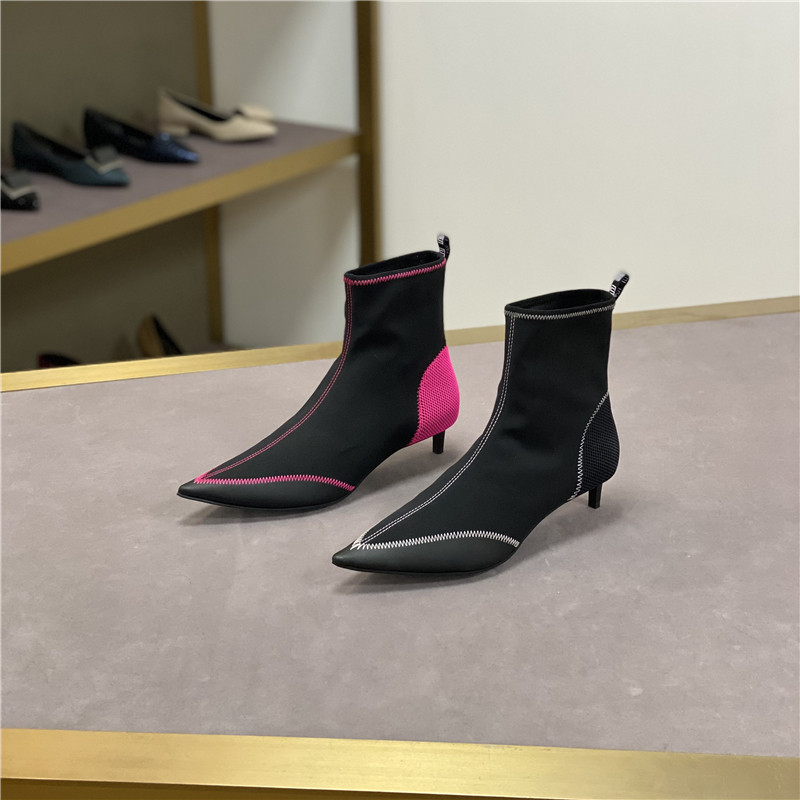 stellaluna露娜女鞋尖头浅口低跟拼色时尚欧美风时装靴