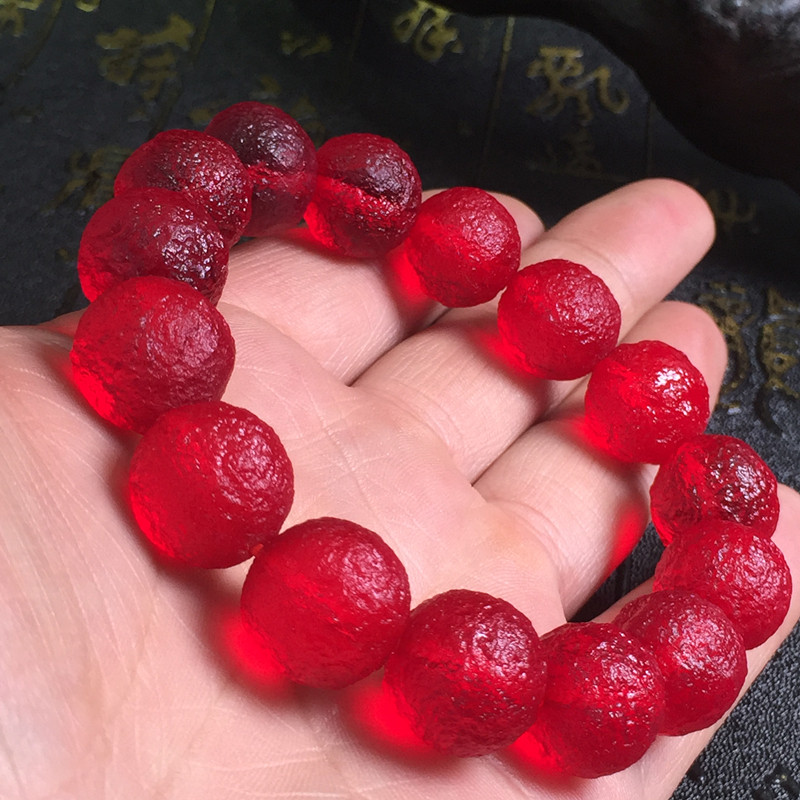 陨石手链捷克灵石库尔勒天然血陨磒石玻璃玻璃珠手链