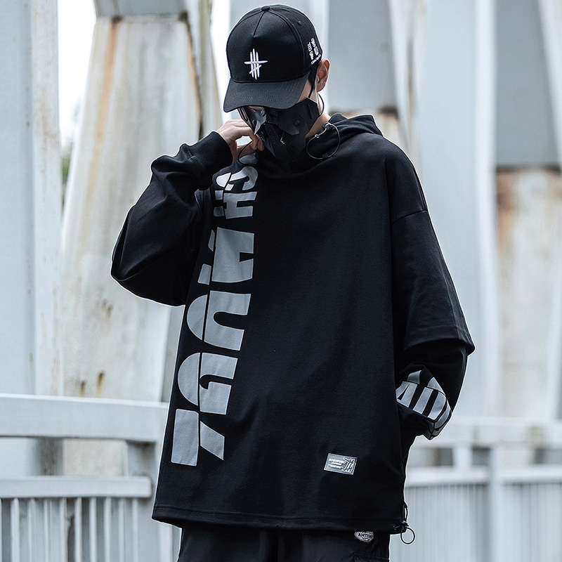 AOGZ国潮牌假两件卫衣男连帽春秋季宽松2021新款潮流ins情侣外套