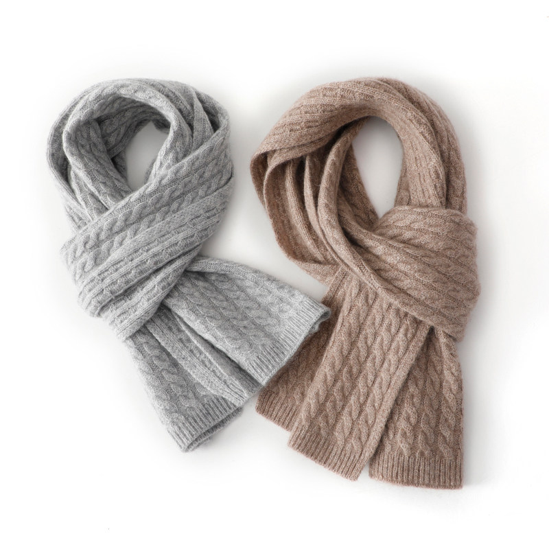 多色推荐秋冬100山羊绒麻花围脖亲肤厚实针织围巾