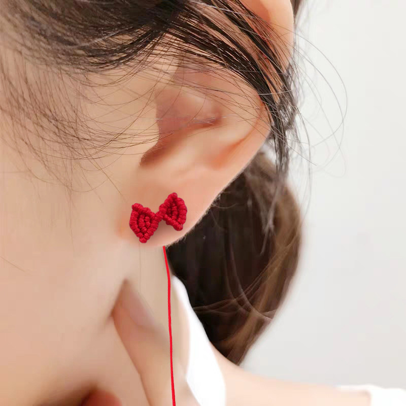 红绳蝴蝶结耳线小人手工编织饰品时尚气质百搭耳线