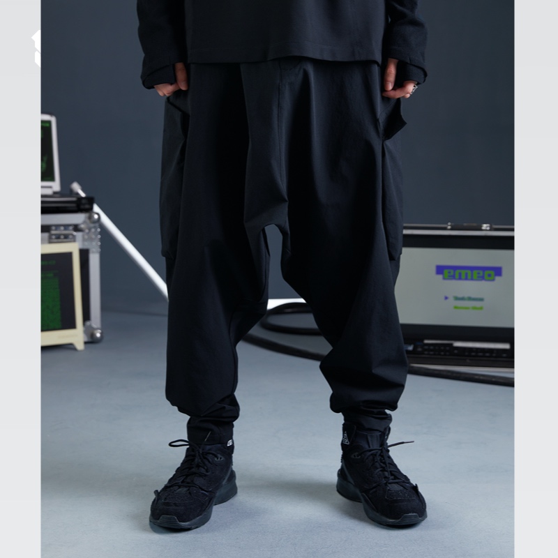 emeo武士裤男潮流立体口袋宽松休闲束脚忍者休闲裤