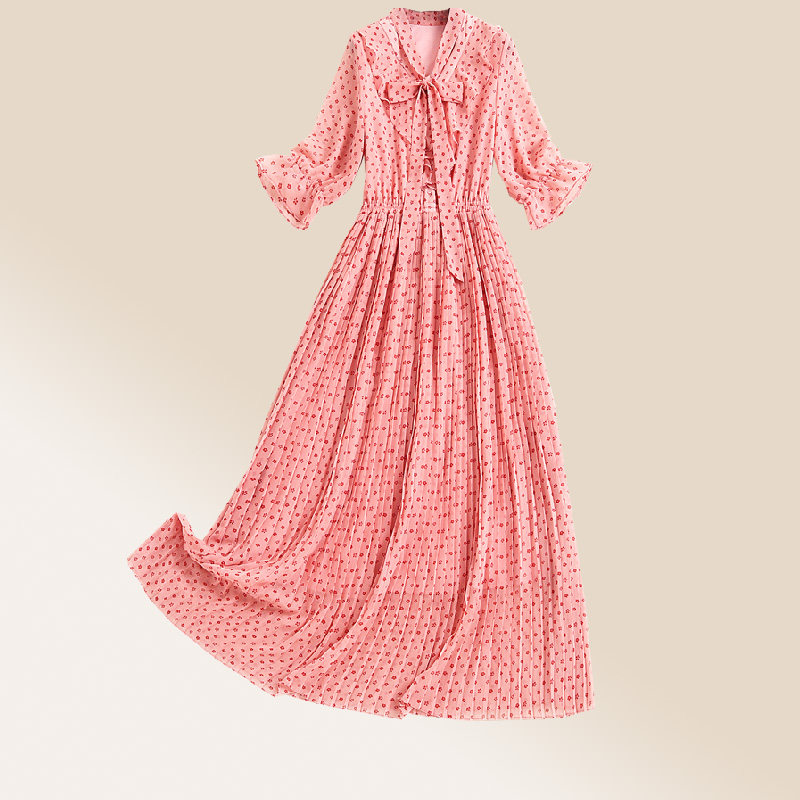 2021夏季女装新款高端气质淑女显瘦灯笼袖收连衣裙