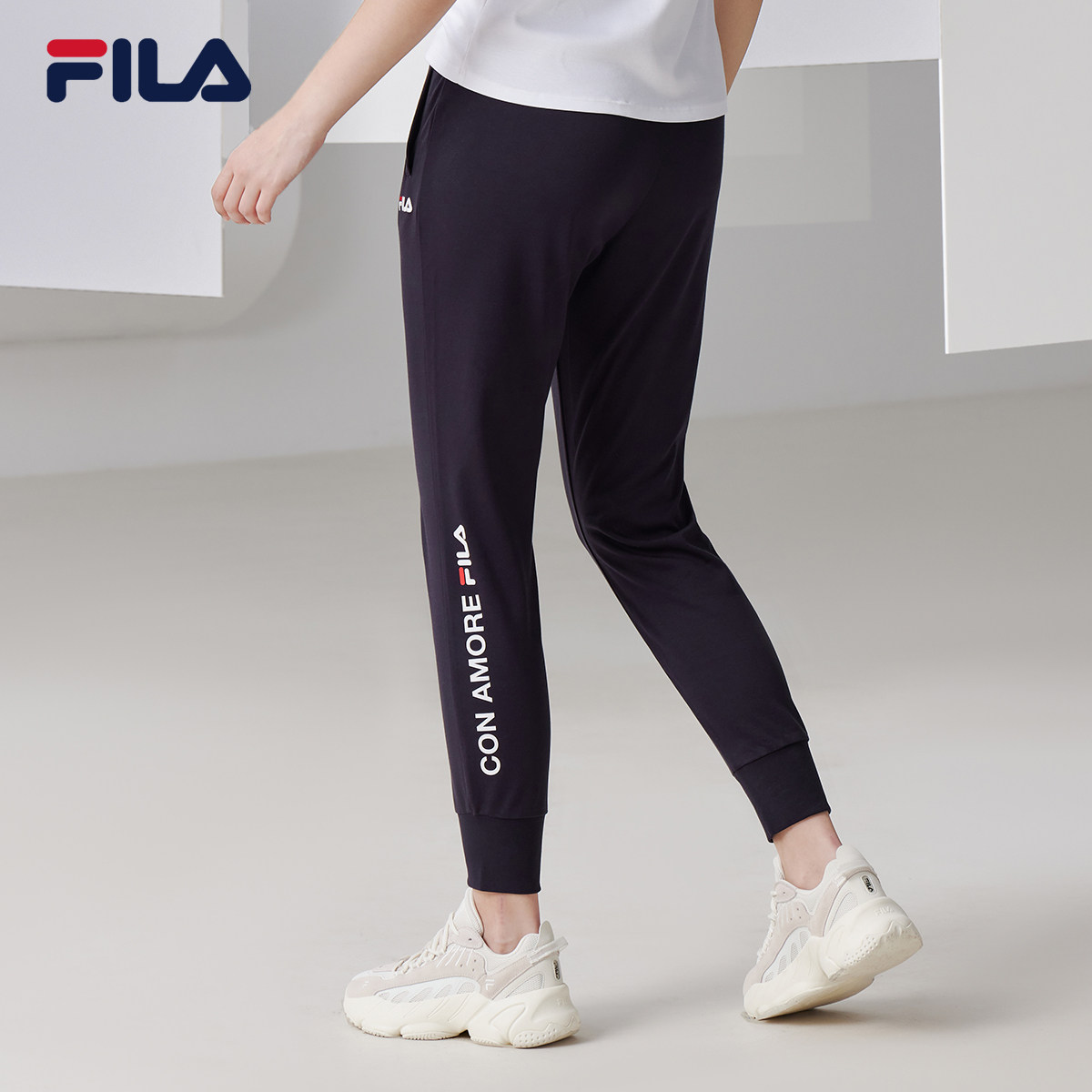 fila斐乐官方女裤针织长裤2021新款束脚裤健身运动裤女子休闲裤