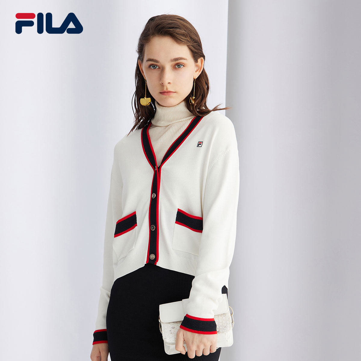 fila斐乐高圆圆同款女士2021秋季新款时尚运动编织运动茄克