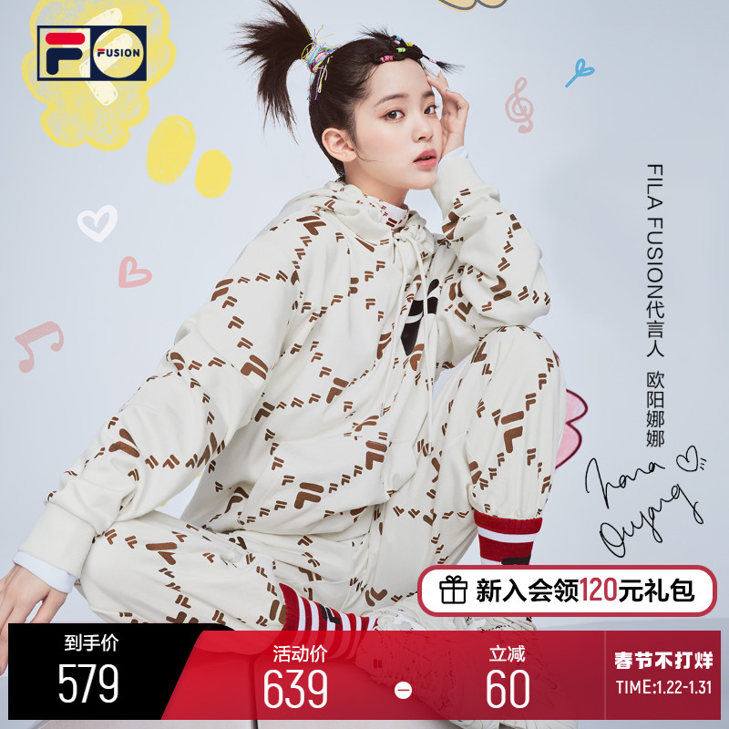 【欧阳娜娜同款】FILA FUSION 斐乐潮牌2022年春季情侣老花卫衣女