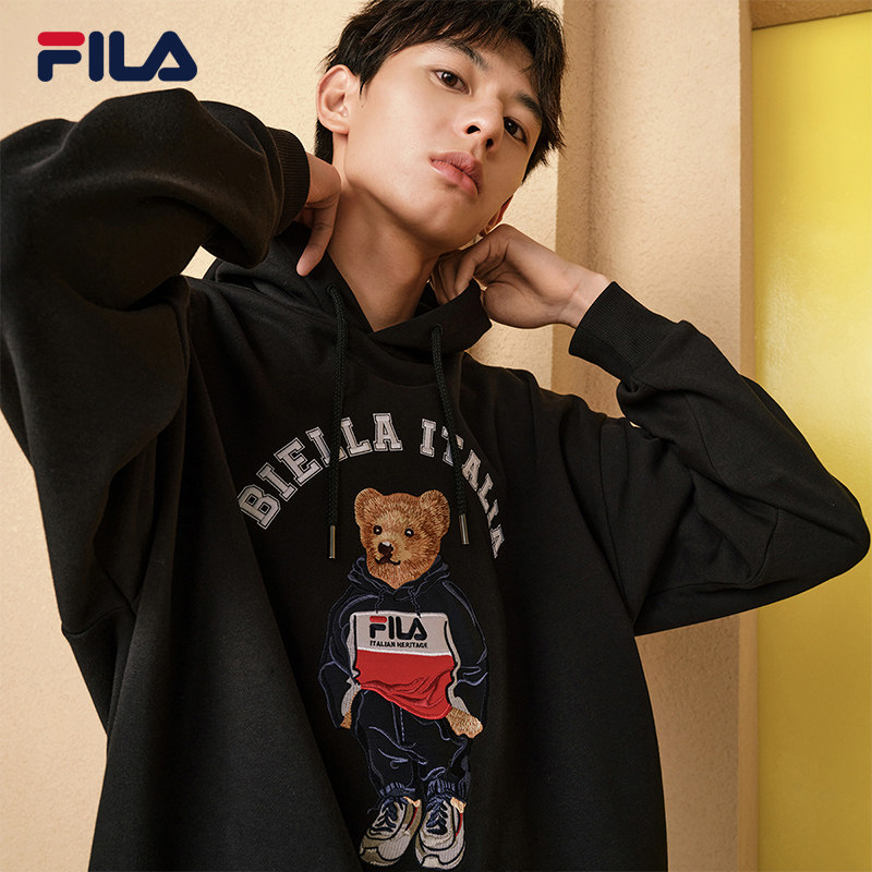 fila 斐乐官方卫衣男女2022秋季新款宽松潮流情侣连帽刺绣小熊-mc母婴