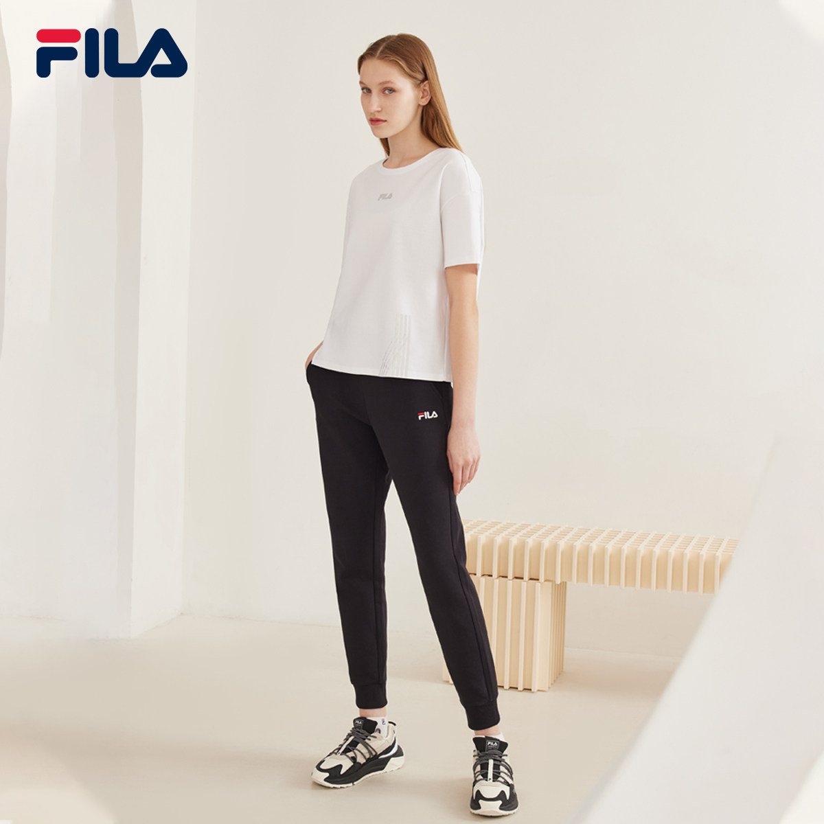fila斐乐官方女裤针织长裤2021秋冬新款小黑运动长裤