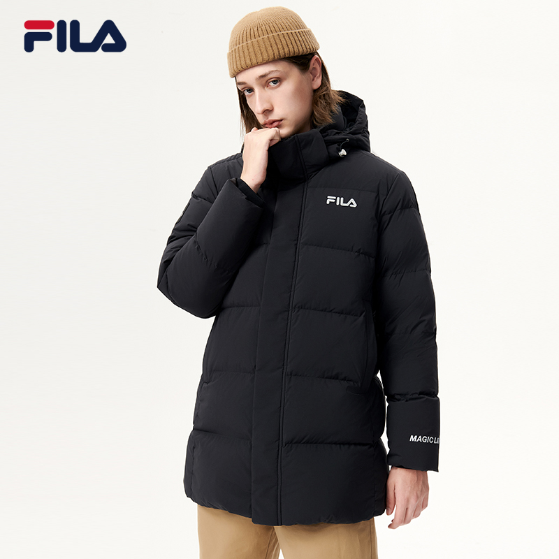 fila斐乐官方男子羽绒服中长2022新款时尚休闲连帽运动羽绒服