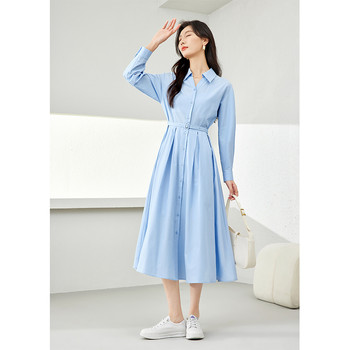 Fanximan Blue Commuting Temperament Lapel Dress Women's 2024 Spring New Versatile Waist Shirt Skirt