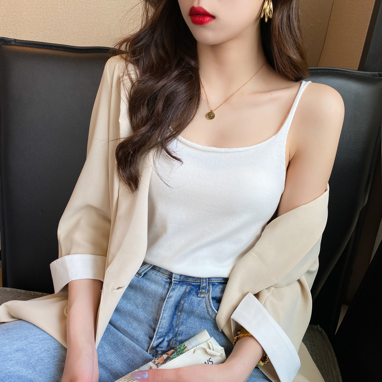 黑白性感内搭短款红外女网背心白色夏性感上衣背心吊带