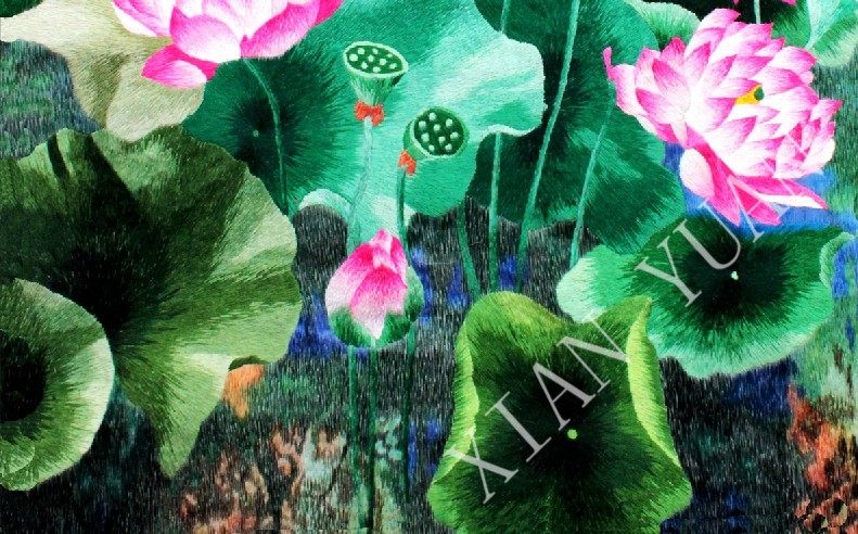 苏绣荷花荷叶苏州手工刺绣精品装饰画商务礼品节日苏绣