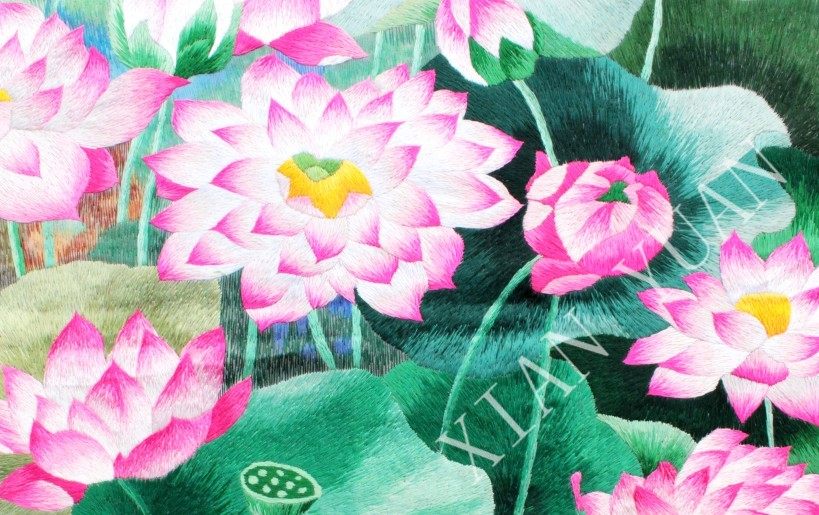 苏绣荷花荷叶苏州手工刺绣精品装饰画商务礼品节日苏绣