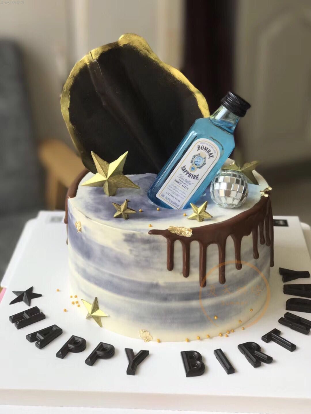 男神生日蛋糕装饰小酒黑方杰克丹尼加拿大俱乐部蓝宝石金酒节日装扮