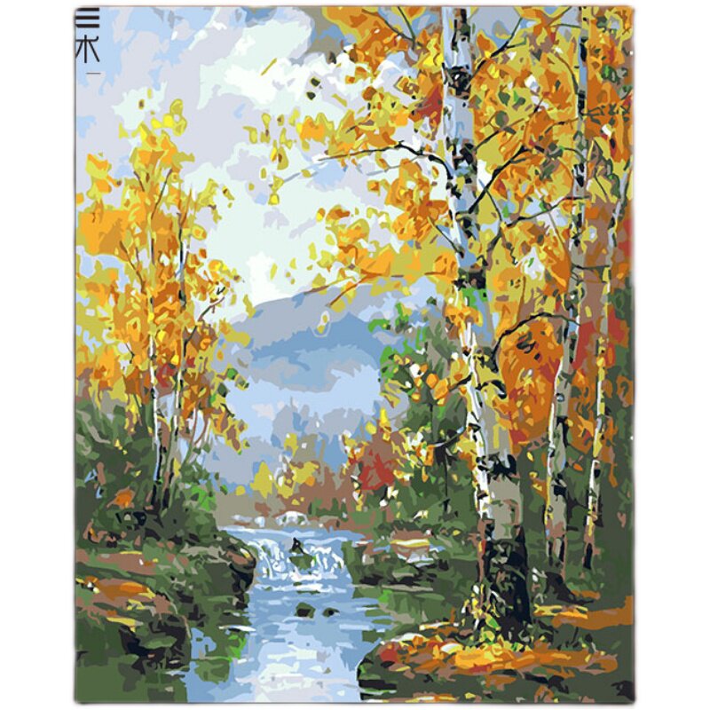 diy数字油画风景树木花卉丙烯手工填色油彩彩画diy