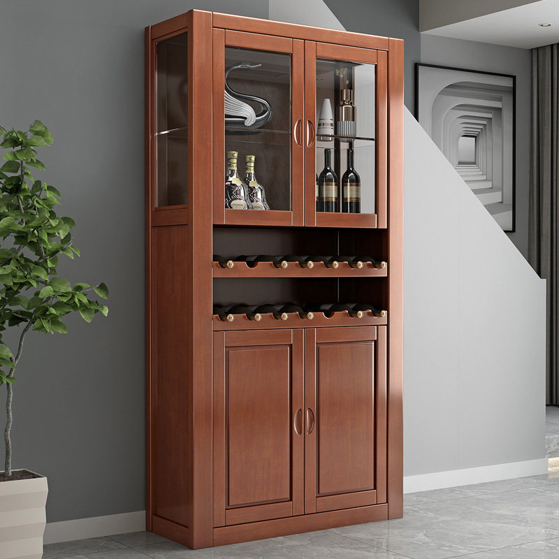 实木家用两门高酒柜客厅中式落地储物柜靠墙展示柜酒柜