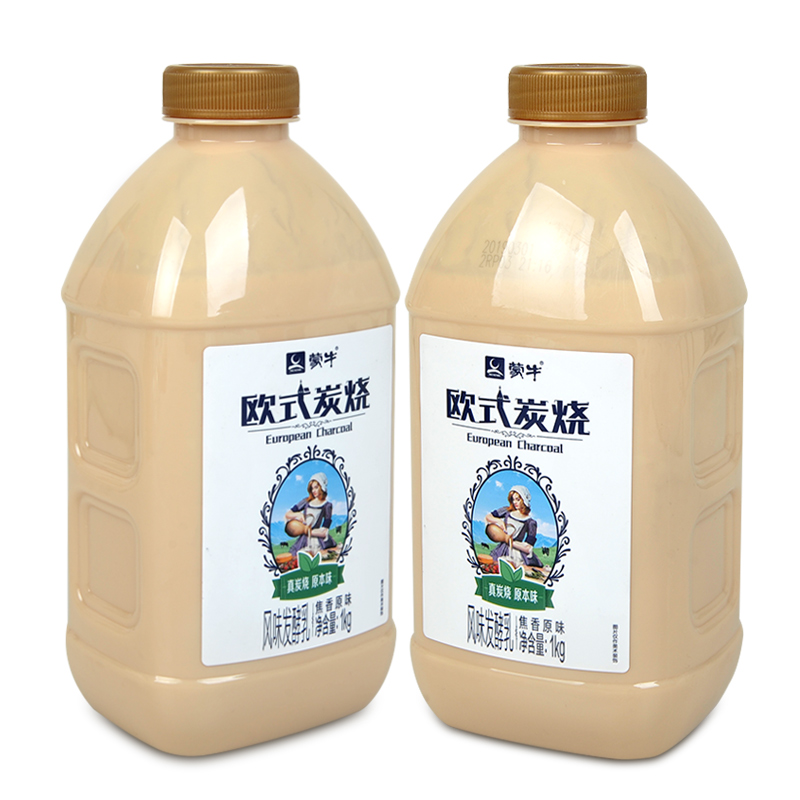 蒙牛欧式炭烧酸奶原味1kg桶装瓶装焦香风味发酵乳褐色早餐酸牛奶