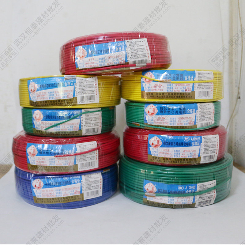武汉二厂电线6平方飞鹤纯铜bv国标单芯线装饰单芯线