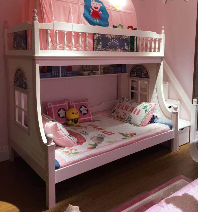 星星索实木高低双层女孩公主两层儿童床子上下高低