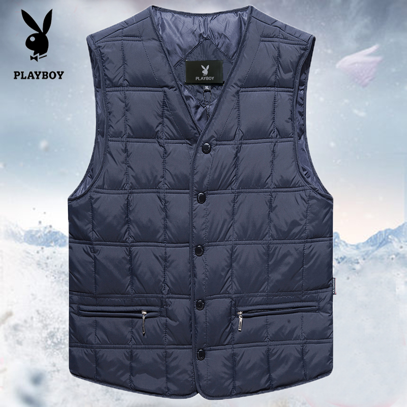 花花公子秋冬羽绒马甲男 中老年大码背心男士内穿轻薄坎肩爸爸装