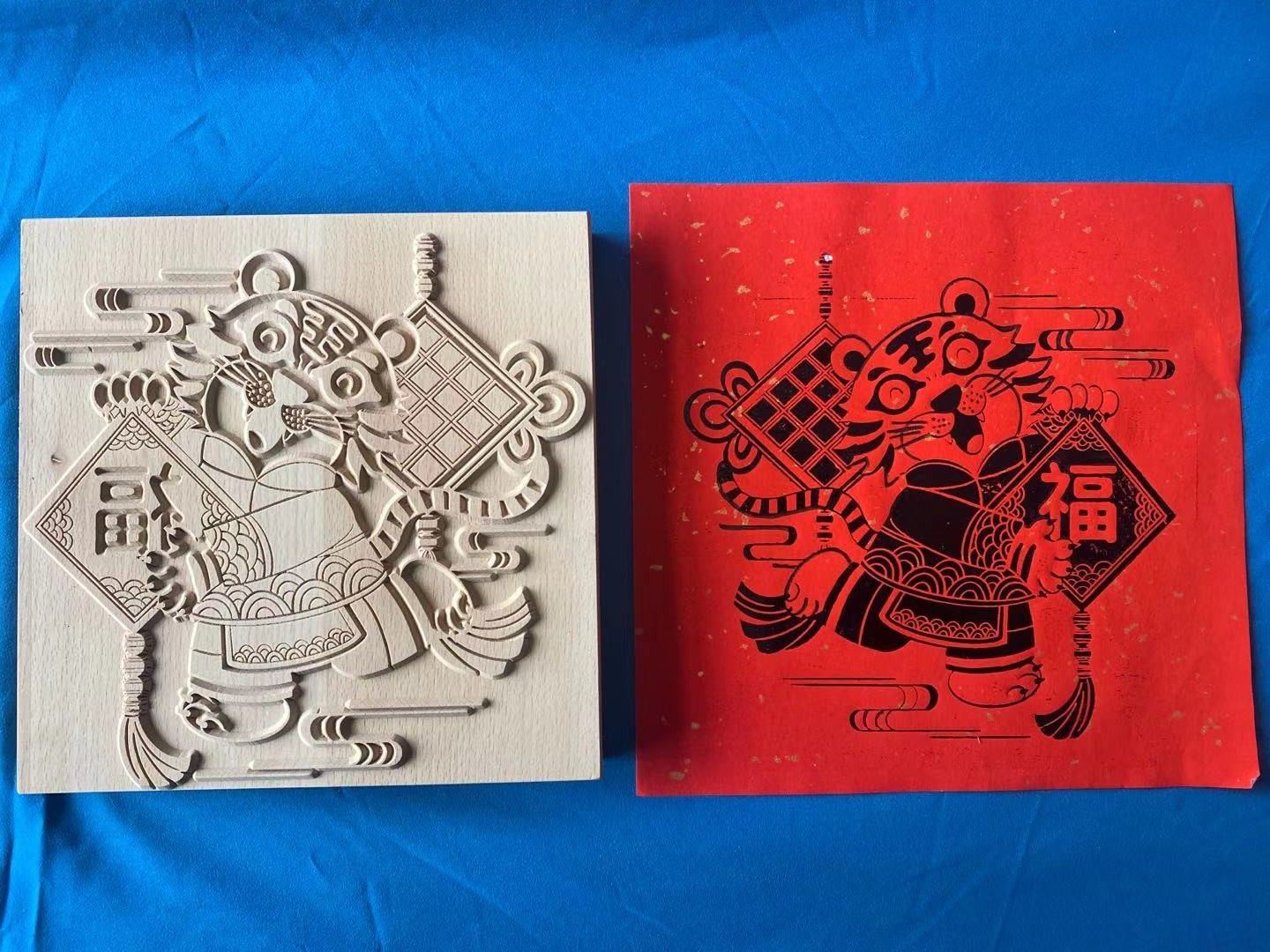 雕版新春虎年福板年画系列木雕实木版画定制木雕