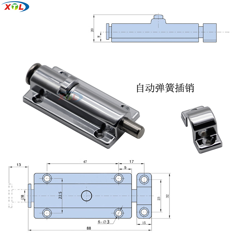 4寸自动弹簧插销ls406按钮式明门栓金炭跳门明插销