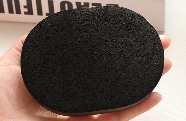 椭圆形黑色天然天然竹竹炭洗脸加厚海绵粉扑洁面化妆