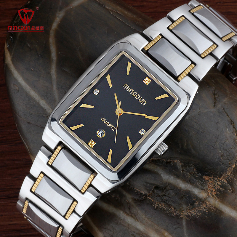 名盾手表 男士超薄长方形钨钢防水石英表 蓝宝石镜面商务休闲男表