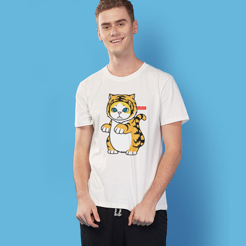 悦游 卡通猫咪图案t恤男 可爱手绘小猫短袖 港风日系情侣装半袖潮