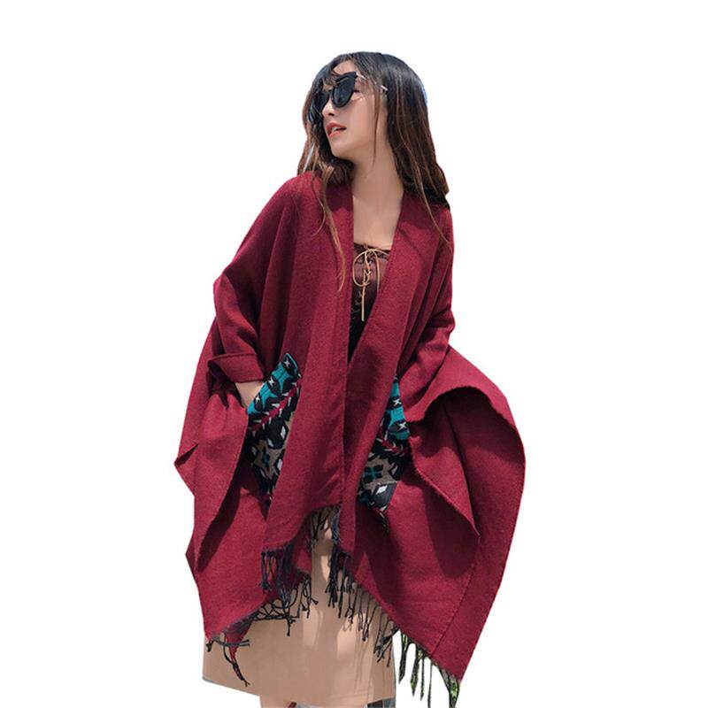 冬秋尼泊尔西藏旅游保暖空调围巾斗篷披风民族风开叉围巾