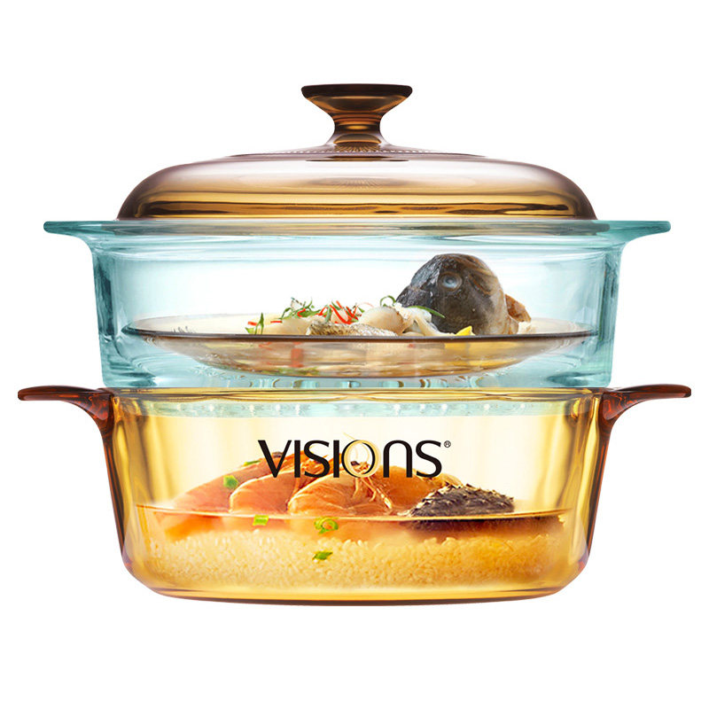 康宁visions耐热玻璃晶彩蒸格套装透明蒸锅汤锅锅组套装