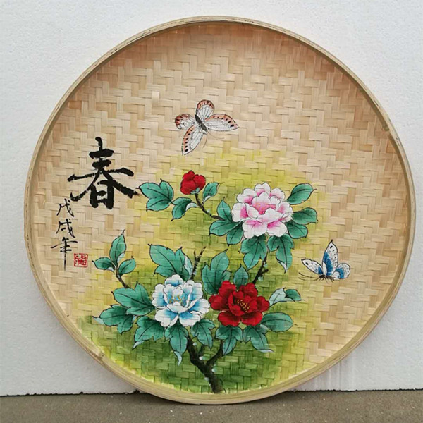 手绘簸箕画竹筛子农家乐装饰品竹编墙饰田园装饰墙壁挂饰挂件壁饰