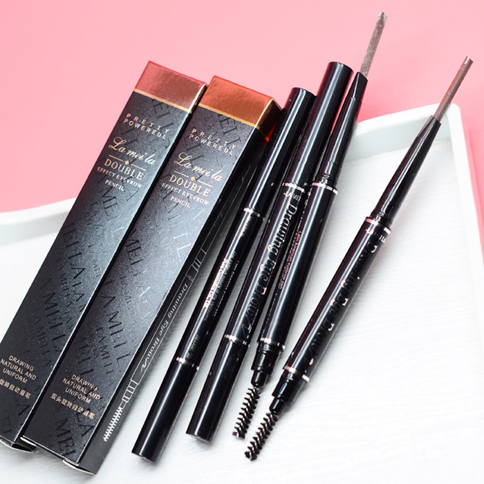 满包邮批发大理石眉笔双头三角形自动旋转带眉防水眉笔