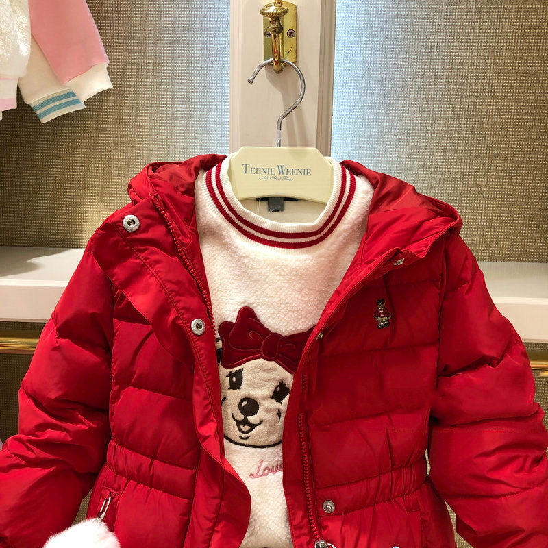 teenieweenie小熊童装20冬款中大童女童装中长款红色羽绒服外套