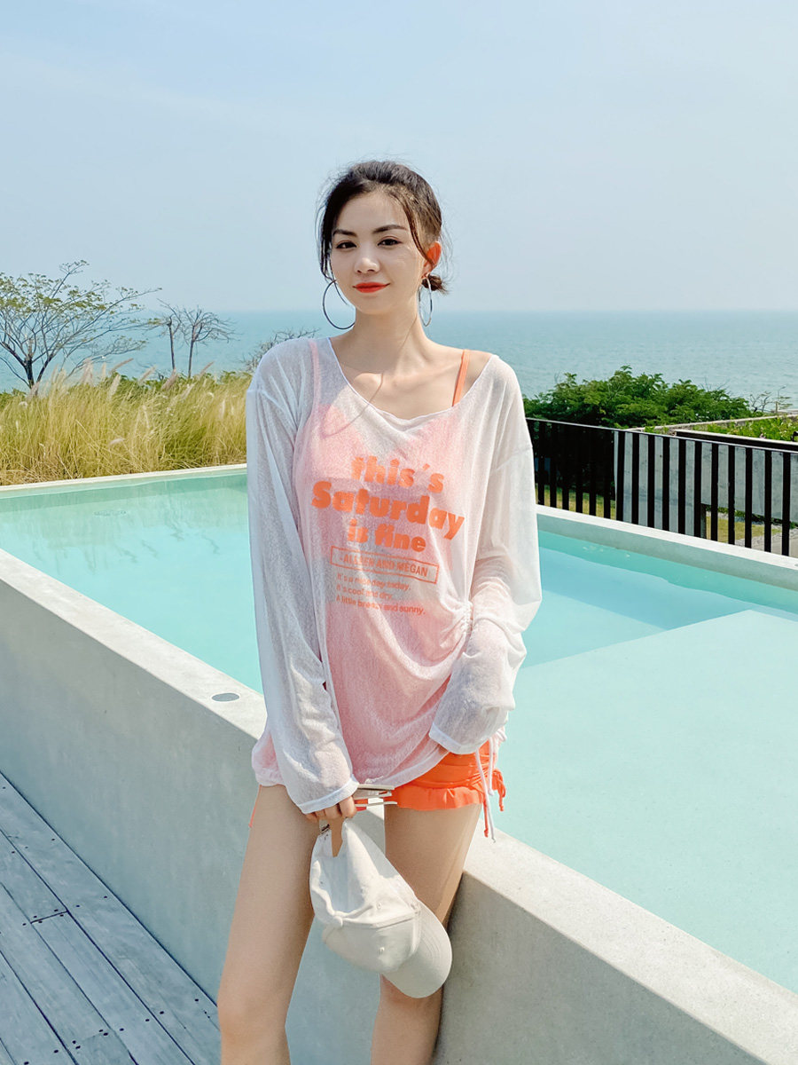 泳衣保守分体平角长袖罩衫防晒遮肚显瘦三件分体泳衣