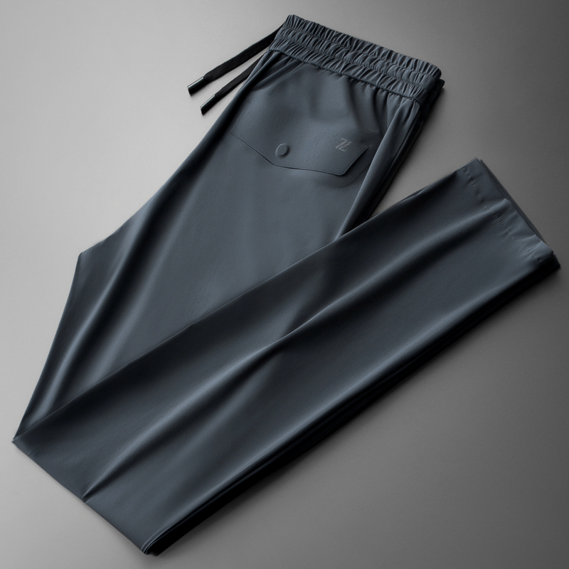 夏季高质感凉爽透气冰丝休闲裤男 丝滑四面弹压胶男士超薄长裤子