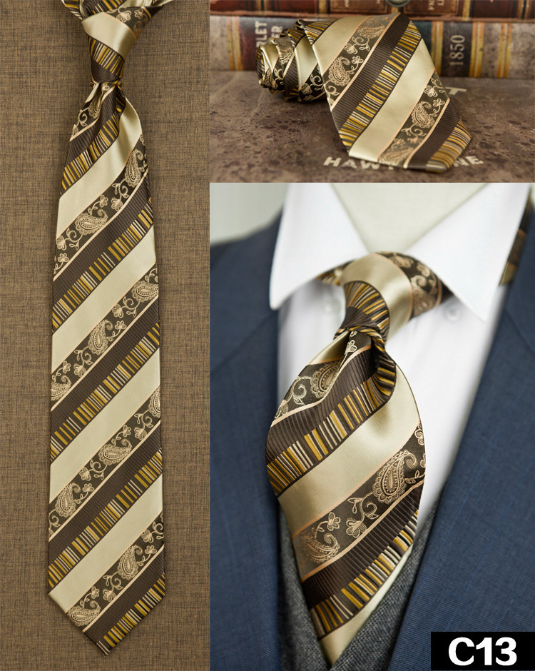 正装商务领带色织棕色真丝宽版9-10cm欧式复古领带