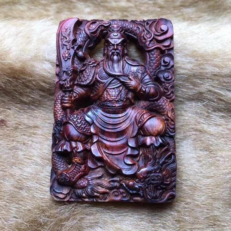 海南黄花梨武财神关公挂牌吊坠把玩红木木雕人物木雕