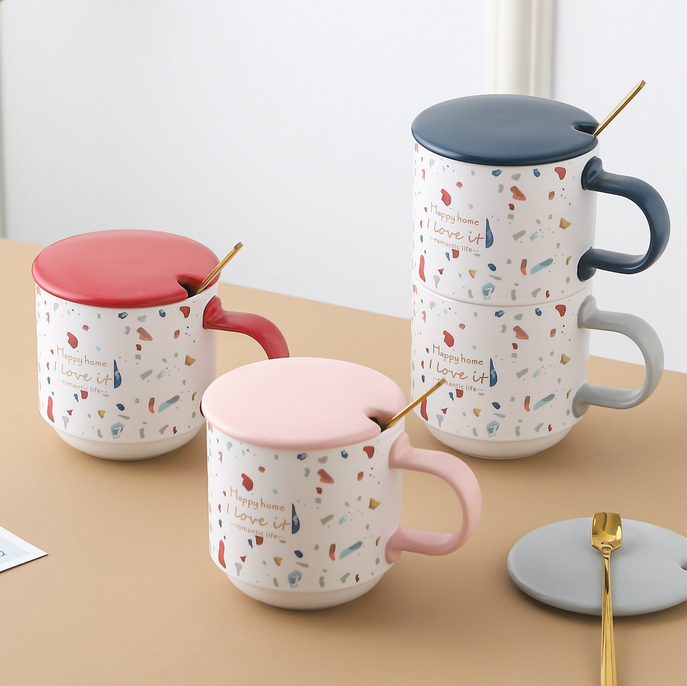 杯子北欧简约马克杯带盖勺办公室创意咖啡家用马克杯